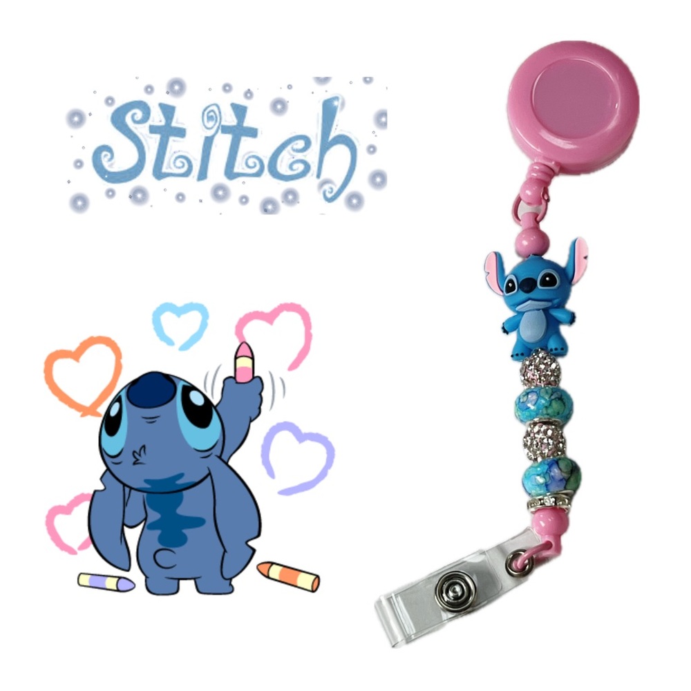 Stitch Blue and Pink Badge Reel